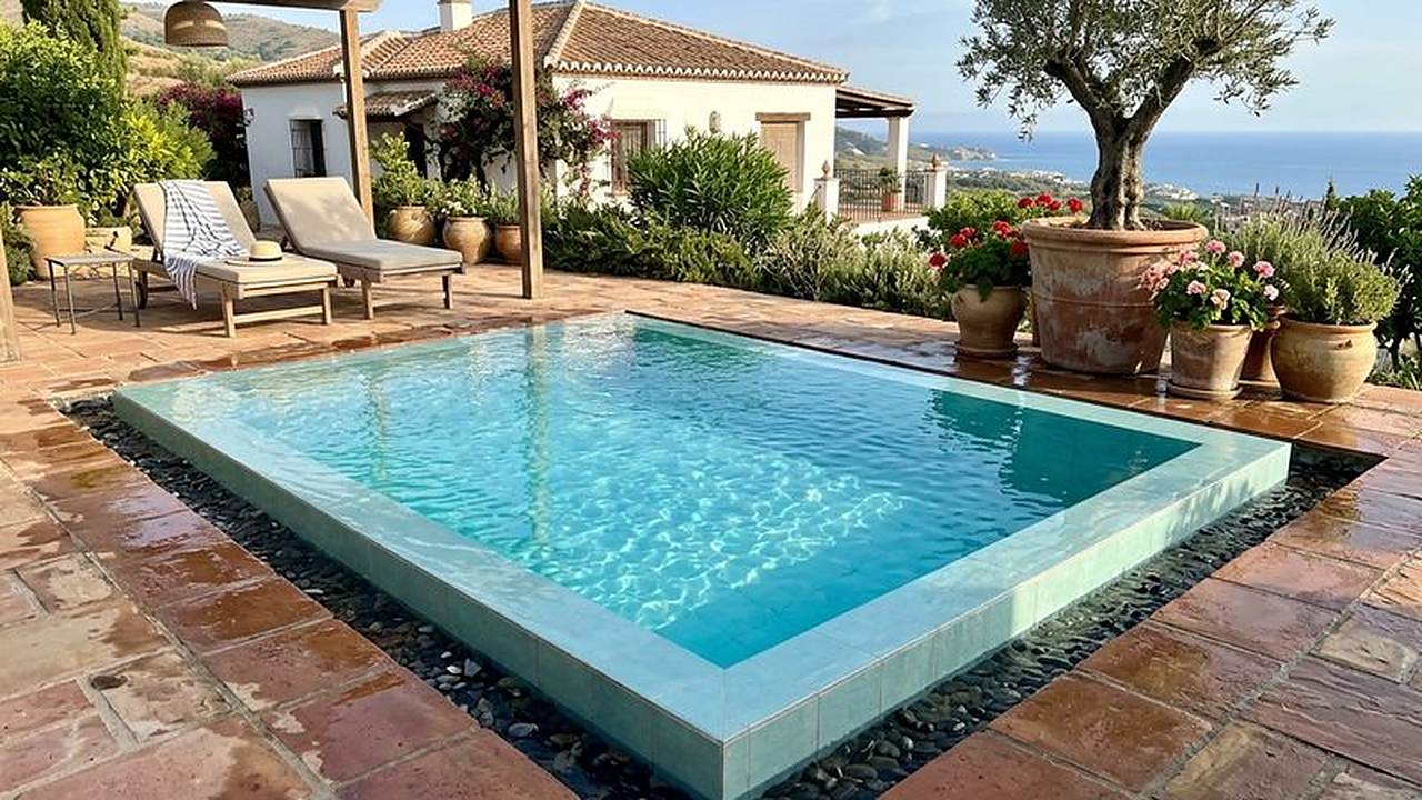Piscina desbordante con borde de agua en una casa de Mijas